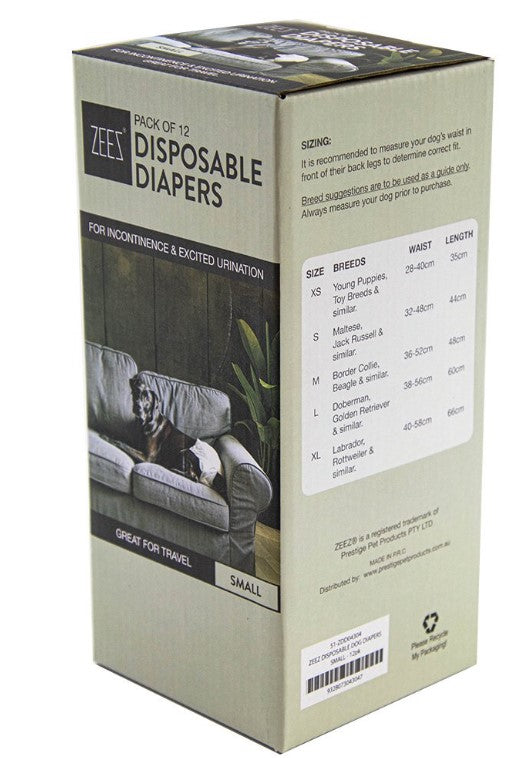 ZEEZ DISPOSABLE DOG DIAPERS - 12pk