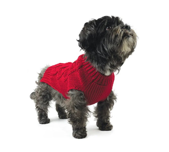 HUSKIMO DOG JUMPER DIAMOND CABLE SCARLET 33CM