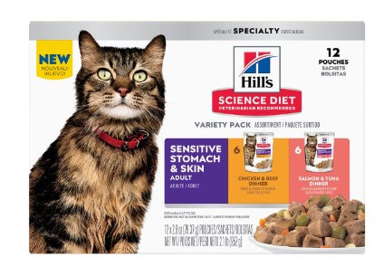 HILLS CAT ADULT SENSITIVE SKIN & STOMACH VARIETY 12PK 80g