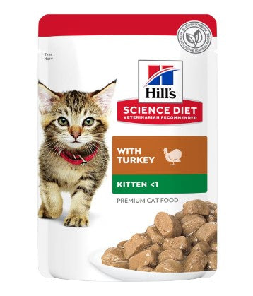 HILLS KITTEN TURKEY POUCHES 85G 12PK