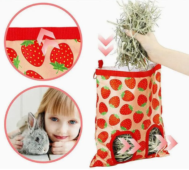 Strawberry-Themed Rabbit Hay Feeder Bag