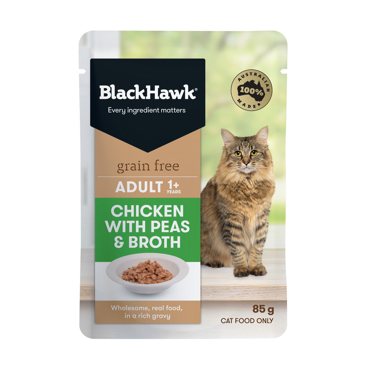 Black Hawk Grain Free Cat Chicken with Peas & Broth 12 X 85g