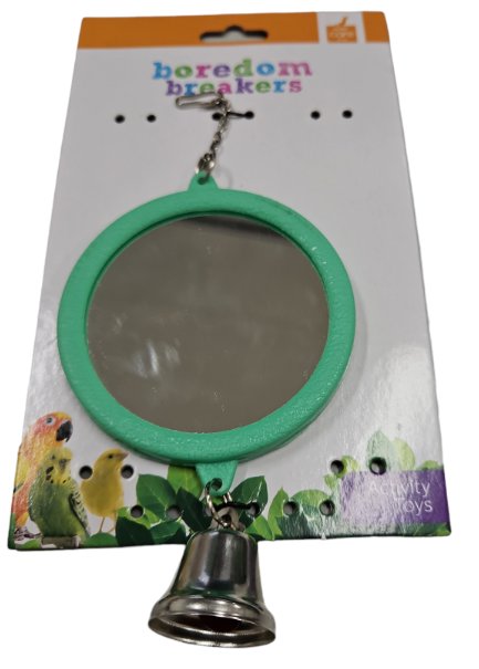 BIRD TOY ROUND MIRROR W/ BELL