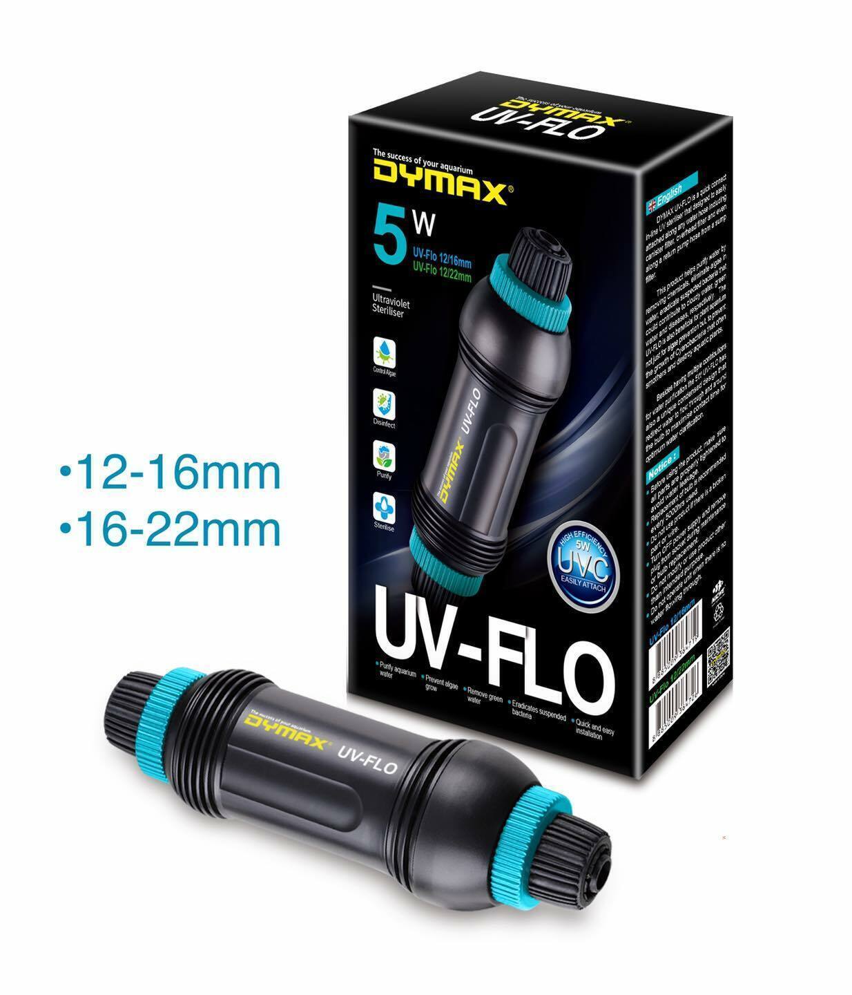 Dymax UV FLO 5w(12/16mm) or (16/22mm) Aquarium Fish Tank Fish Algae Inline UV St