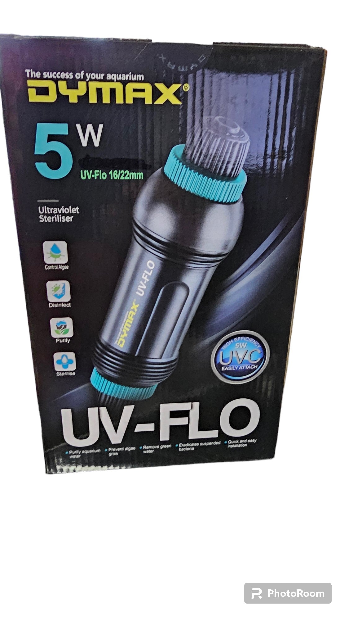 Dymax UV FLO 5w(12/16mm) or (16/22mm) Aquarium Fish Tank Fish Algae Inline UV St