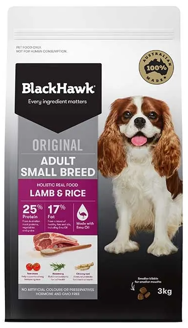 BLACK HAWK DOG SML BREED LAMB AND RICE 3KG