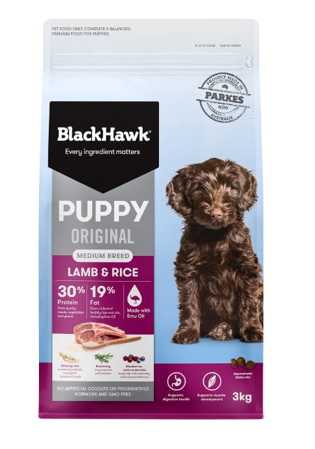 BLACK HAWK PUPPY MED LAMB/RICE 3KG