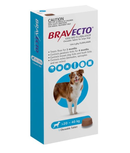 BRAVECTO DOG LRG 20KG - 40KG BLUE