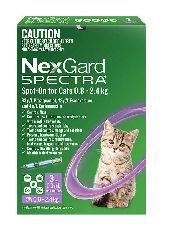 NexGard Spectra 0.8 - 2.4kg Cat Flea Tick & Worm Spot-On