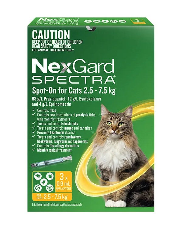 NexGard Spectra 2.5 - 7.5kg Cat Flea Tick & Worm Spot-On