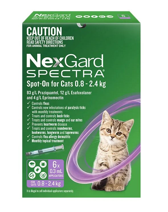 NexGard Spectra 0.8 - 2.4kg Cat Flea Tick & Worm Spot-On