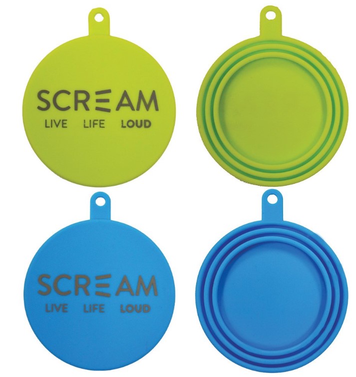 Scream SILICONE PET FOOD CAN COVER 2pk Loud Green & Blue