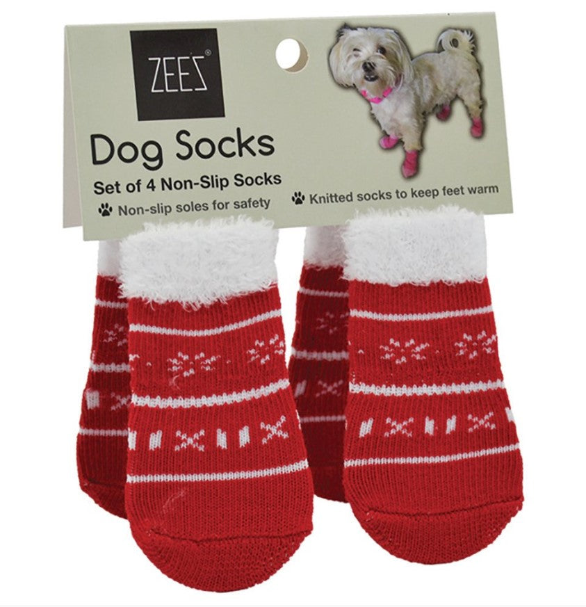 ZEEZ NON-SLIP PET SOCKS CUTE XMAS SWEATER RED/WHITE MEDIUM 3X7.5cm