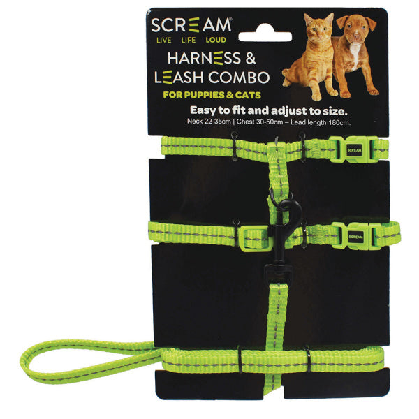 SCREAM NYLON CAT/PUPPY HARNESS & LEASH COMBO