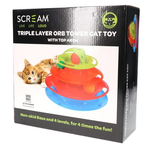 Scream TRIPLE LAYER ORB TOWER CAT TOY WITH TOP ARCH Multicolour 25x25x16.5cm