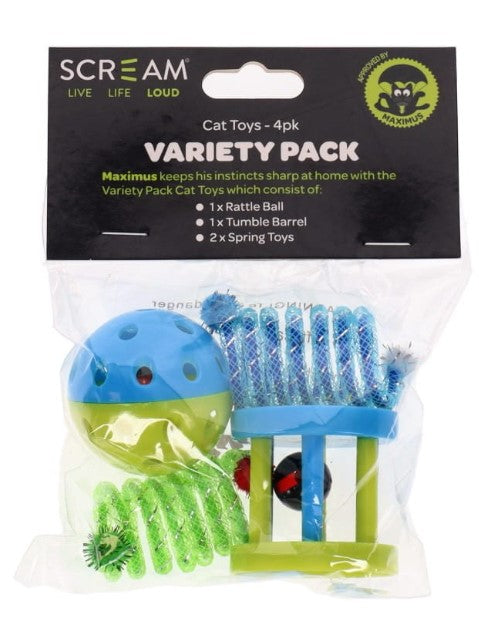 Scream VARIETY PACK CAT TOYS Loud Blue and Green - 4pk