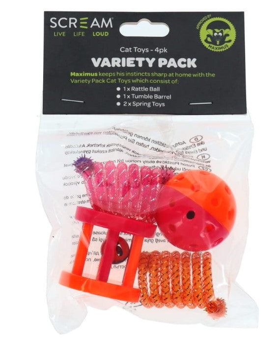 Scream VARIETY PACK CAT TOYS Loud Pink and Orange - 4pk