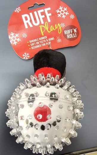 RUFF PLAY DOG TOY CHRISTMAS PLUSH SNOWMAN BALL