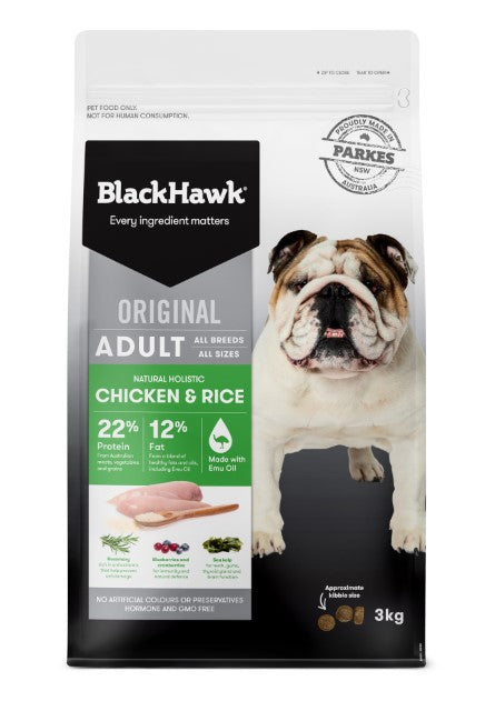 BLACK HAWK DOG CHICKEN AND RICE