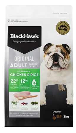 BLACK HAWK DOG CHICKEN AND RICE