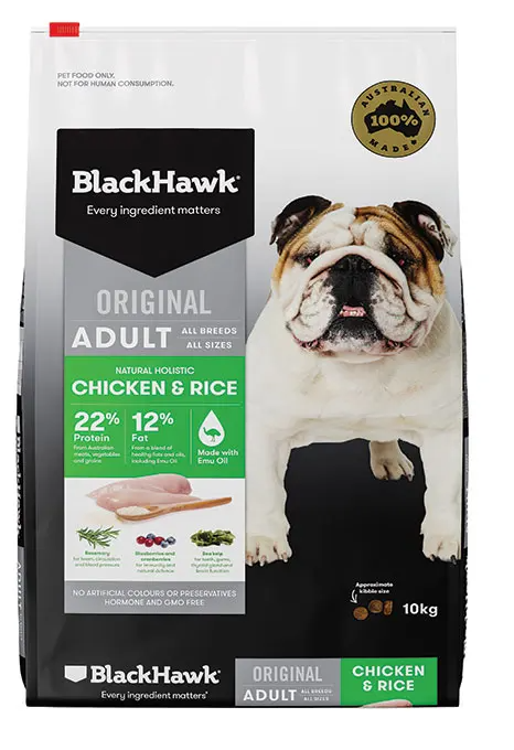 BLACK HAWK DOG CHICKEN AND RICE