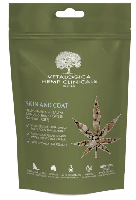 VETALOGICA HEMP CLINICALS SKIN AND COAT CAT TREATS 100G