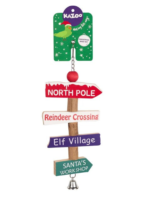 Christmas Village Signpost Bird Toy