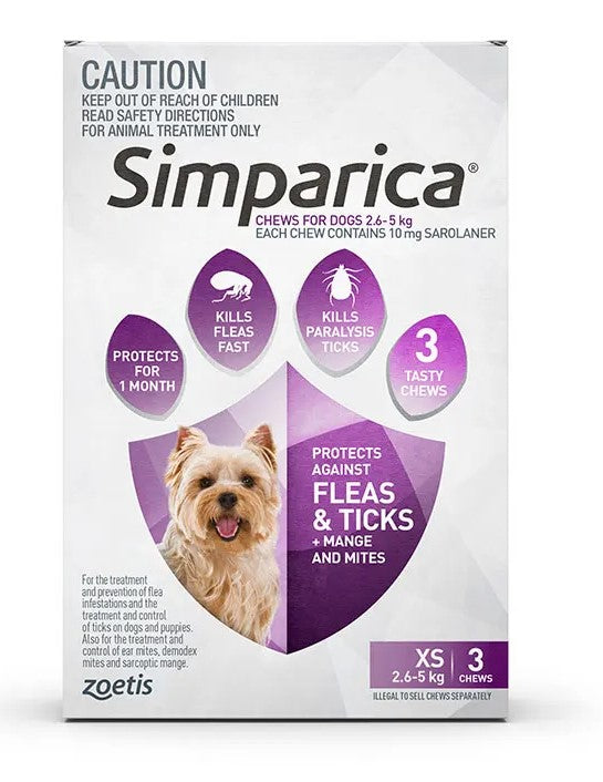 Simparica For Extra Small Dogs 2.6 - 5kg 3Pack