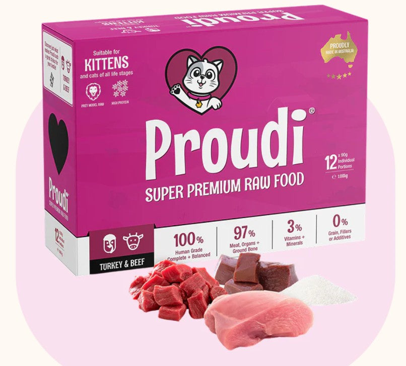 Proudi Turkey and Beef Raw Patties for Kittens