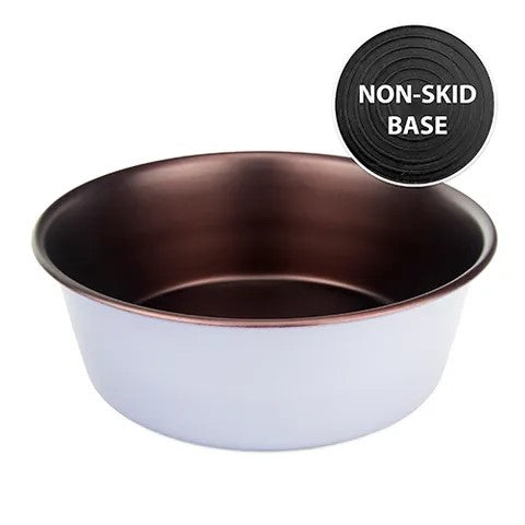 DOG BOWL STAINLESS STEEL NON-SKID - GREY & COPPER